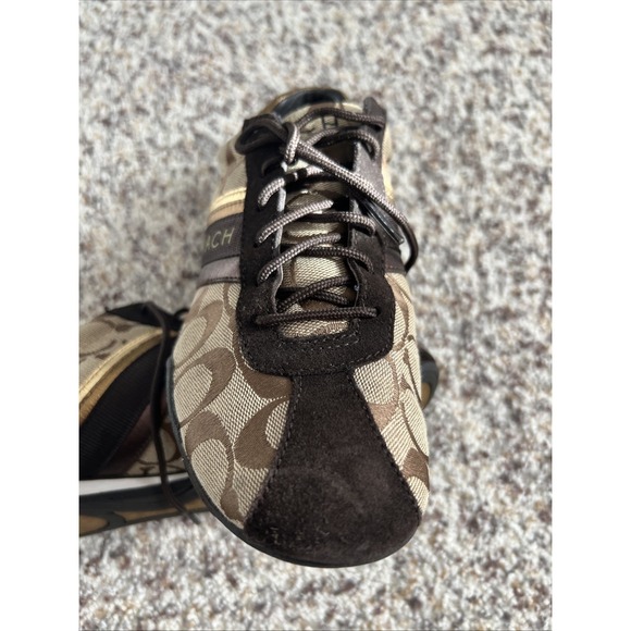 Coach Women's "Jayme" Signature Print Sneakers Brown Beige Size 8 Great Cond - Picture 3 of 5